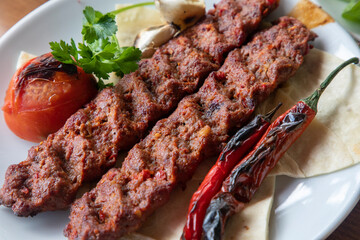Traditional delicious Turkish foods; Adana kebab