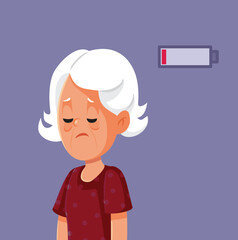 Old Woman Feeling Lethargic and Tired from Aging Vector Cartoon Illustration. Elderly lady feeling sleep deprived and lethargic 
