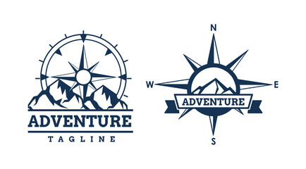 Mountain compass logo design template. Compass silhouette logo clipart. Adventure logo © Guavanaboy