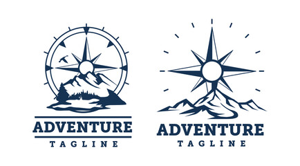Mountain compass logo design template. Compass silhouette logo clipart. Adventure logo © Guavanaboy
