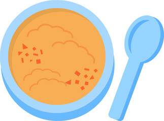 Illustration of a bowl of fruit puree for baby with spoon