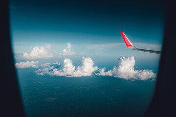 flying and traveling, view from airplane window