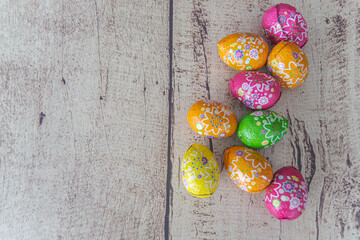 Fototapeta na wymiar Chocolate Easter Eggs for Egg hunt and games