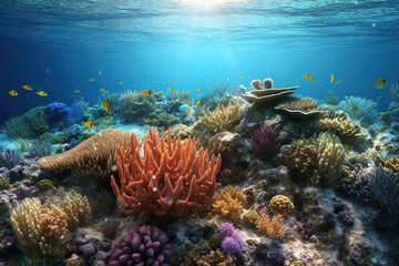 Fototapeta na wymiar Underwater view of the coral reef. Life in tropical waters.