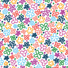Vector abstract hand drawn flowers seamless pattern. Hipster cute geometric background template.