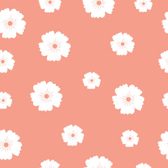 Fototapeta na wymiar Delicate seamless pattern with white flowers on a pink background. Design for fabric, packaging, wallpaper, cover