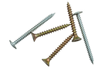 Metal screws on a transparent background. The concept of construction, repair.