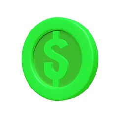 3d green game coin with dollar sign