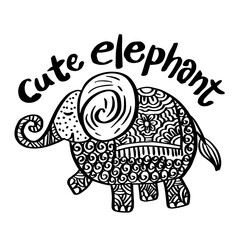 Hand drawn doodle cute elephant