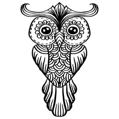 Hand drawn doodle cute owl illustration.