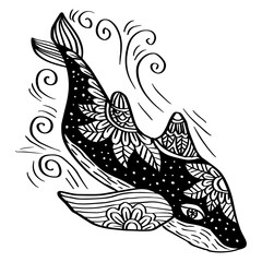 Zentangle drawing sea shark illustration.