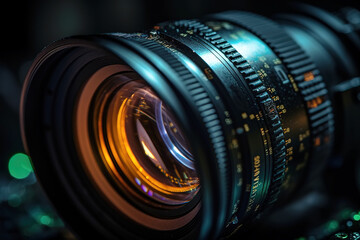 Fototapeta na wymiar Close Up of a Photographic Lens on Black Backgroun