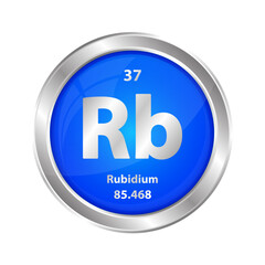 Icon structure Rubidium (Rb) chemical element round shape circle blue. Chemical element of the periodic table. Sign with atomic number. Study in science for education. 3D vector illustration.	