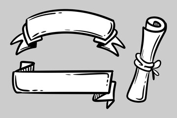 Black and White Ink Ribbons. Hand made Vector Objects for Design.