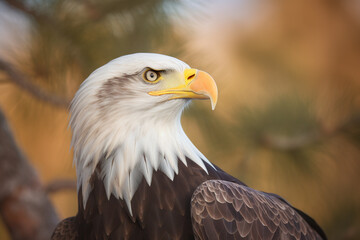 a close up of an eagle with a blurry background. Created with Generative AI Technology