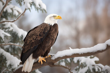 an eagle perched on top of a tree branch. Created with Generative AI Technology