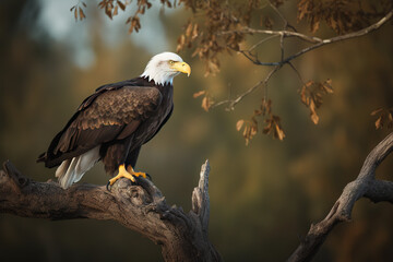 an eagle perched on top of a tree branch. Created with Generative AI Technology