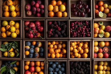 All kinds of fresh fruits are on the black background