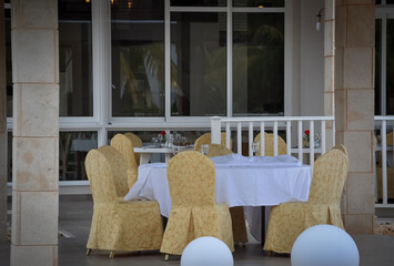 Empty table and chairs
