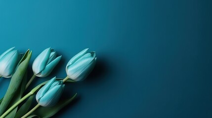 Obraz premium Blue tulip bouquet, spring flowers on a pastel light blue background with copy space. Mother’s day, Easter, Valentine’s Day, international women’s day, Generative AI