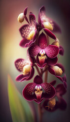 Fresh spring maroon orchid blooming with blur background	