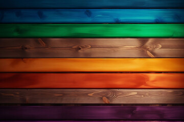 Vibrant Rainbow Wooden Planks Background: Colorful Textured Wood for Design and Decoration. created with Generative AI