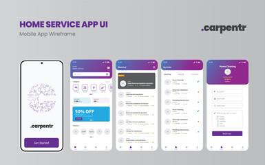 Home Service Mobile Apps UI, UX, GUI. Wireframe Application Design