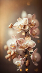 Beautiful rose gold orchid flower with bokeh background.	