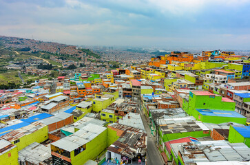 Fototapeta na wymiar panoramic overview of a shanty town in the district ciudad bolivar in bogota, colombia