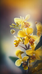 Closeup beautiful orchid flower with yellow color, wallpaper background.