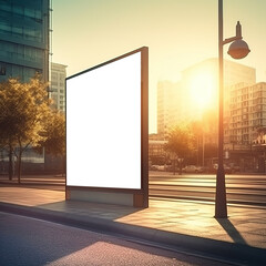 Blank lightbox advertisements and blurry urban street views..