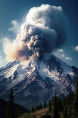 Volcanic eruption, ash flow, and destruction