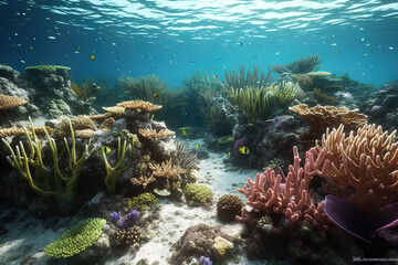 Fototapeta na wymiar Underwater view of the coral reef. Life in tropical waters.