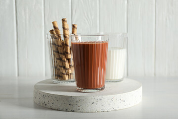 Tasty fresh summer dessert - delicious chocolate milkshake