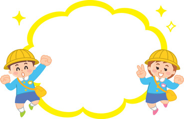 ジャンプする園児と吹き出しのイラストセット