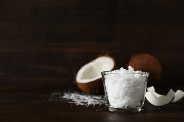 Composition with coconut and coconut powder, space for text