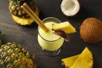 Fresh summer cocktail - Pina colada, fresh summer drink concept