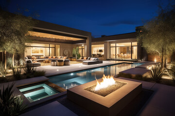 Obraz na płótnie Canvas Background image of modern villa residential night view