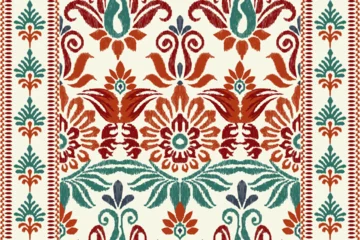 Papier Peint photo Style bohème Ikat floral paisley embroidery on white background.Ikat ethnic oriental seamless pattern traditional.Aztec style abstract vector illustration.design for texture,fabric,clothing,wrapping,decoration.