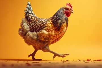 Chicken isolated on yellow background. Created Generative AI