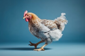 Chicken isolated on blue background. Created Generative AI