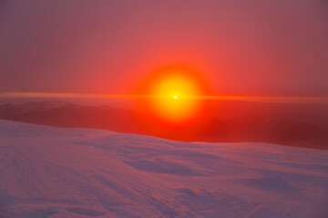 Beautiful sunset light in the Alps in winter