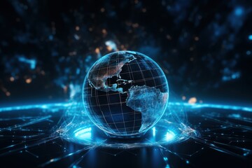 Obraz premium Futuristic cyber earth background, Digital world and Global network connection. Generative Ai