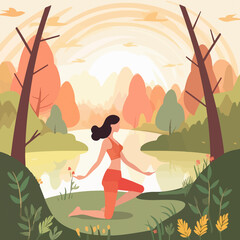 Hand drawn flat illustration of a International Yoga Day, concept background