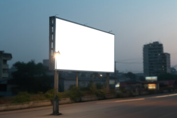 Obraz premium Blank lightbox advertisements and blurry urban street views..