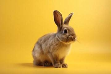 Cute Rabbit isolated on yellow background. Created Generative AI
