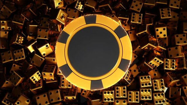 Las Vegas Dices Animation - Pile of dice, Gold Dice and poker coin