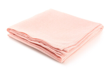 Folded pink napkin on white background