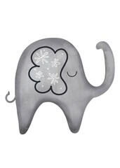Gray painted elephant, cute cartoon elephant, funny elephant on white background 