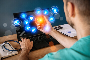 Medical technology in clinic or hospital. Treatment and use of computer technologies in medicine.